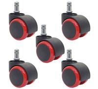 5x roulettes pour sol dur HWC-H86, roulettes pour chaise de bureau 150kg capacité de charge 50mm rouge