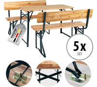 5x Salon de Jardin Bois Ensemble Table et Banc Exterieur Balcon Patio 119cm Set