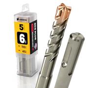 5x SDS Plus Foret à 4 tranchants PGM pour marteau perforateur Ø 6 mm x 45 mm - AMBOSS SDS Crusher 4 - Foret à béton HM professionnel 6 x 45 - Foret à pierre, béton armé, maçonnerie, brique, grès