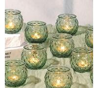 6/1 pièce Porte-bougie en verre vert avec motif de diamant, convient pour la décoration de centre de table de mariage, la décoration de fête d'Halloween, la décoration de centre de table, la décoratio