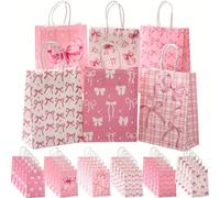 6/12/18/30 pièces Sacs cadeaux à thème nœud rose - Sacs cadeaux en papier élégants avec poignées pour mariages, enterrements de vie de jeune fille, anniversaires et occasions spéciales, avec des nœuds