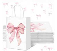 6/12/20 pièces Sacs cadeaux en papier avec nœud rose, convient pour l'anniversaire des femmes, les faveurs de fête de Noël, les sacs à bonbons avec poignées, convient pour les fournitures de fête de f