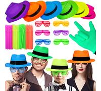 6, 12, 24, 30 pièces de fournitures de fête néon, chapeaux formels néon, chapeaux fluorescents qui brillent sous la lumière UV, décorations de fête UV pour adultes 6pairs glasses