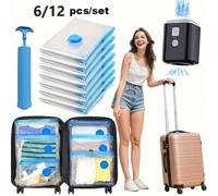 6/12-Pack Sacs de rangement sous vide avec pompe manuelle, taille 30,1x40,01 cm, convient pour le rangement des vêtements, les bagages, les sacs de voyage, les vacances et les voyages d'affaires, écon