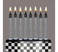 6/12 pièces bougies d'anniversaire de voiture - design du drapeau à damier, décoration de gâteau de paraffine pour fêtes et événements Carré blanc imprimé noir-12pcs,Carré noir imprimé blanc-12pcsCire