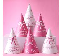 6/12 pièces Chapeaux en papier thème nœud rose pour fête. Design de nœud rose mignon et beau, parfait pour fête d'anniversaire, fête de révélation de genre, cadeau d'anniversaire, chapeau d'anniversai
