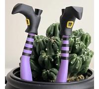 6/2 pièces Piques de plantes de jambes de sorcière d'Halloween, ornements de pot de bottes de sorcière rayées, piques de jardin de jambes de sorcière en résine pour plantes en pot d'intérieur, succule