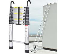 6.2M Échelle Télescopique avec 2 Crochets Amovibles Portable Échelle Pliant en Aluminium Telescopic Ladder EN131 pour Attic/Grenier 150kg Charge (Couleur d'origine Argent)