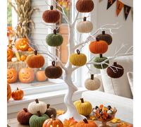 6/3/1 pièce - Mini citrouilles tricotées, citrouilles tricotées à la main avec feuille d'érable, tons de citrouille chauds, convient pour la décoration de bol, les accents de décoration d'étagère, la 