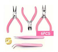 6/5/3/2/1 pièce Set de pinces à bijoux roses, comprenant 3 pièces de pinces à bijoux, 2 pièces de pinces à épiler et 1 pièce de pince à bague, convient pour la fabrication et la réparation de divers a
