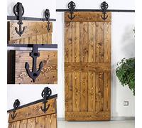6.6FT/201cm Systeme Coulissant Porte Suspendue Porte Simple Forme D'ancre-Big Wheel Barn Door Hardware Kit Anchor Shape