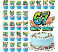 6 7 Décorations d'anniversaire, 24 pièces 6 7 Décorations de cupcakes et 6 7 Décoration de gâteau, 6 7 Décorations d'anniversaire, Six Sept Piques à cupcakes pour décoration de fête d'anniversaire/thè