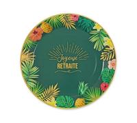 6 ASSIETTES CARTON RETRAITE TROPICAL 23CM VERT- VAISSELLE DE FÊTE