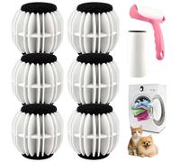 6 balles anti poils d'animaux avec rouleau à peluches et papier de rechange | Machine à laver,Balles à linge,Pour enlever les poils d'animaux