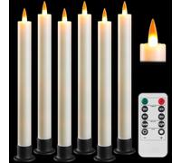6 Bougies LED Bâton Ivoire à Flamme Scintillante Réaliste, Télécommande & 6 Socles Offerts, Plastique Résistant à la Chaleur, Réutilisable Écologique pour Déco Intérieur et Extérieur