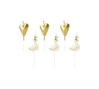 6 Bougies sur pic cygnes et cœurs blancs et dorés 3,5 - 4 cm