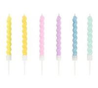 PartyDeco – Bougies torsadées en cire 8,5 cm – Lot de 6 – Couleurs pastel – Multicolore