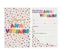 6 CARTONS INVITATION ANNIVERSAIRE POIS COLORÉ