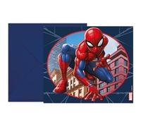 6 cartons invitation spiderman crime 12x12cm bleu - générique 192347 Bleu G