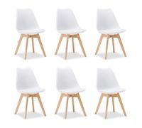 6 Chaises Blanche - Chaise Design en Plastique avec Pieds en Bois Chaises de Salle à Manger Moderne