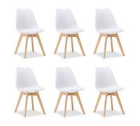 6 Chaises Blanche - Chaise Design en Plastique avec Pieds en Bois | Chaises de Salle à Manger Moderne