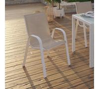 6 Chaises De Jardin En Métal Et Textilène Blanc Et Beige Beige