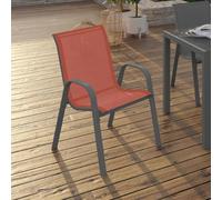 6 Chaises De Jardin En Métal Et Textilène Gris Noir Et Terracotta Multicolore