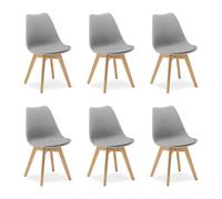 6 chaises grises avec pieds en bois
