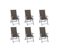 Chaises de jardin réglables 6 pcs. avec coussins en bois massif d'acacia