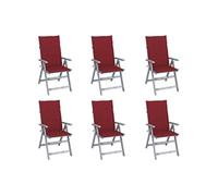 Chaises de jardin réglables 6 pcs. avec coussins en bois massif d'acacia