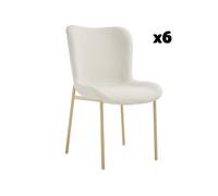 Chaise - TECTAKE - Lot de 6 fauteuils TESSA avec revêtement en tissu bou rgonomique et rembouré, 54 x 62 x 90 cm - Blanc/Or