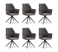 6 Chaises Salle à Manger Rembourrées Grises Pivotantes Accoudoirs Homestyle4u
