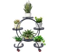 6 compartiments Support de plantes amovible Rond en métal avec roue 73 * 31,5 * 80cm Support de fleurs Banc de fleurs Étagère à fleurs Intérieur Extérieur Jardin Étagère à plantes (noir)