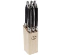 6 couteaux laguiole 'angle' avec bloc en bois naturel - Jean Dubost - Noir - Acier Inoxydable (inox) G