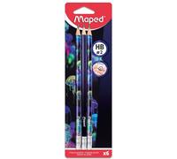 6 Crayons Graphite - Hb - N°2 - Embout Gomme - Mine Résistante - Maped - Deepsea