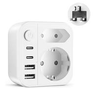 6 en 1 Adaptateur Prise Anglaise UK,3250W Adaptateur de Voyage UK avec 2 Prises,2 USB,2 Type-C,Adaptateur Type G pour Irlande Dubaï Malaisie Maldives Angleterre