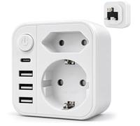 6 en 1 Adaptateur Prise Anglaise UK 3250W Adaptateur Portable de Voyage | Britannique avec 2 Prises et 3 USB et 1 Type-C Adaptateur Type G pour Irlande Dubaï Malaisie Maldives Angleterre Singapour
