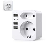 6 en 1 Adaptateur Prise France vers USA, Adaptateur Prise USA, Canada, Americaine avec 3 USB et 1 Type C (3,4A) et 2 Prises, Mexique Thaïlande Type B
