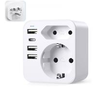 6 En 1 Adaptateur Prise France Vers Usa, Adaptateur Prise Usa, Canada, Americaine Avec 3 Usb Et 1 Type C (3,4A) Et 2 Prises, [S49]