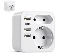 6 en 1 Adaptateur Prise France vers USA Canada, Americaine avec 3 USB et 1 Type C (3,4A) et 2 Prises, Mexique Thaïlande Type B