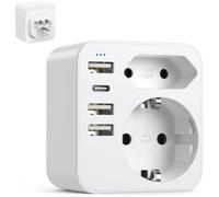 6 en 1 Adaptateur Prise France vers USA Canada Americaine avec 3 USB et 1 Type C 34A et 2 Prises Type B multic ADAPTATEUR DE VOYAGE