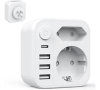 6 en 1 Adaptateur Prise France vers USA Canada avec 3 USB-A et 1 USB-C et 2 Europe Prises, Adaptateur Prise France vers USA