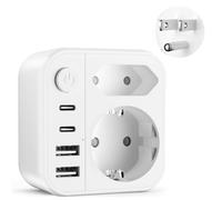 6 en 1 Adaptateur Prise USA, Adaptateur de Voyage USA avec 2 Prises,2 USB,2 Type-C,Adaptateur Type B avec Interrupteur Principal pour États-Unis, Canada, Mexique,Thaïlande