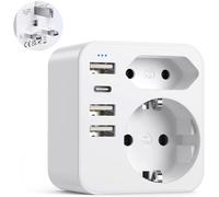 6 en 1 Prise Anglaise avec 3 Ports USB et 1 Type C (3,4A) et 2 Prises,Adaptateur Type G France vers UK pour Angleterre,Irlande, Écosse,Dubai