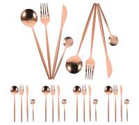 6 Ensembles Ménagère Inox en Acier Inoxydable | Fourchettes, Couteaux, Cuillères et Cuillères à Thé, Finition Dorée Portugaise, Coffret Présent pour Repas et Réunions