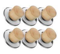 6 ensembles Poignée de Couvercle de Casserole en Acier Inoxydable et bois | Base Élargie, Finition Polie Lisse, Isolation Thermique et Résistance à L'Usure, pour Couvercles de Poêle