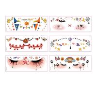 6 Feuilles Autocollants Halloween Enfants Tatouage Halloween pour Visage Araignée Chauve-souris Citrouille Tatouages Ephémères Tattoos Étanche Dessin Animé Décoration Halloween DIY Maquillage