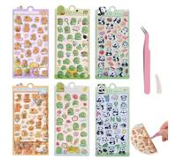 6 Feuilles Stickers 3D Kawaii avec Pince, Autocollant 3D Capybara, Panda et Dinosaure, Gommettes Enfants pour Scrapbooking, Décoration Coque Téléphone et DIY Loisirs Créatifs