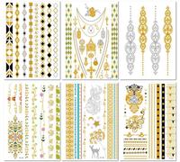 6 Feuilles Tatouages Temporaires À La Feuille D'Or Style Européen Et Américain Ensemble D'Autocollants Imperméables À La Feuille D'Argent Métallisé