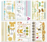 6 Feuilles Tatouages Temporaires À La Feuille D'Or Style Européen Et Américain Ensemble D'Autocollants Imperméables À La Feuille D'Argent Métallisé